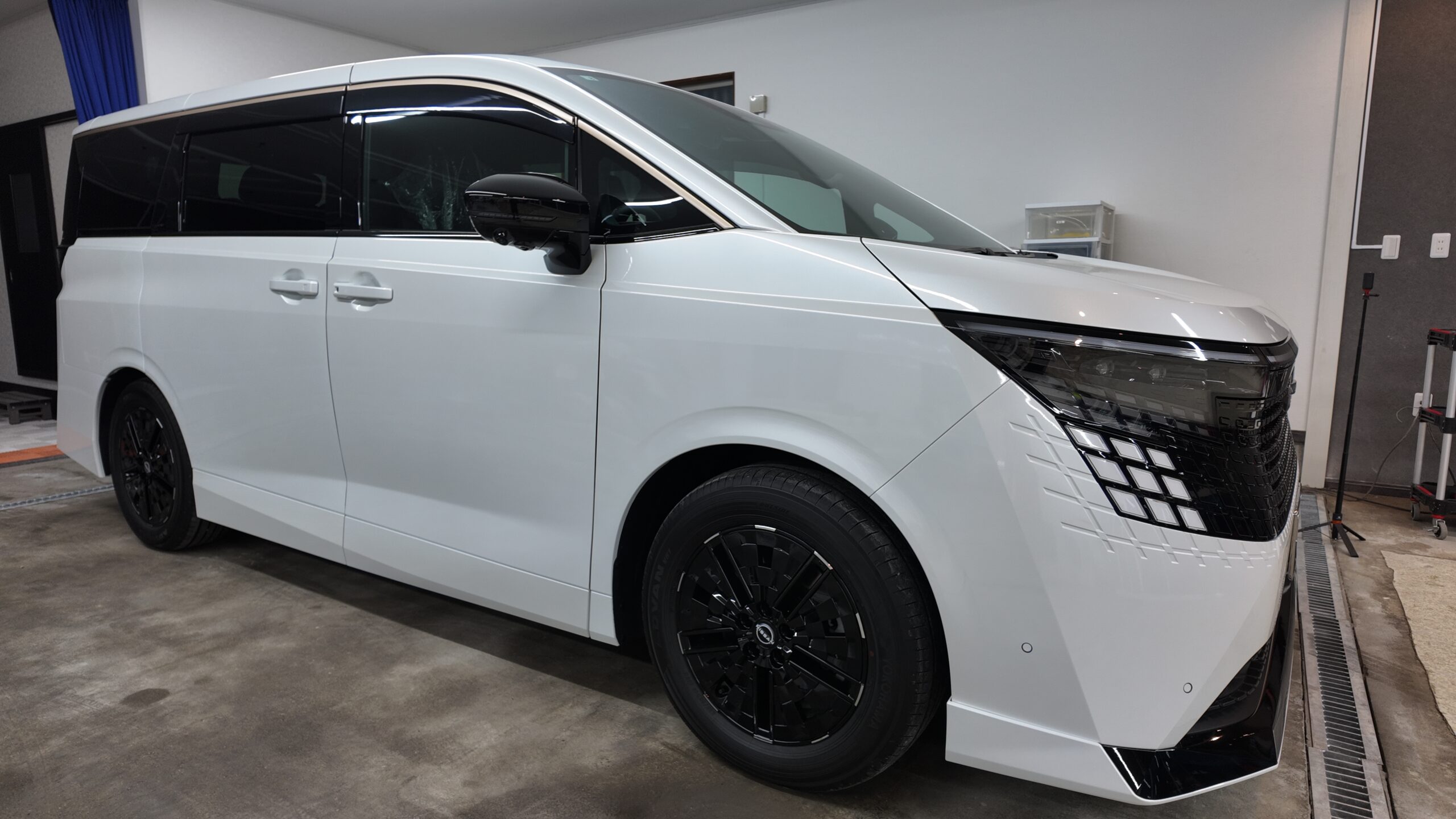 新車日産エルグランド セラミックコーティング施工前 サイドビュー